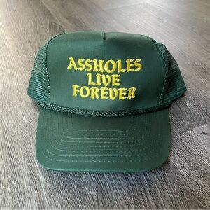 Assholes Live Forever Army green trucker hat funny cap Linda Finegold